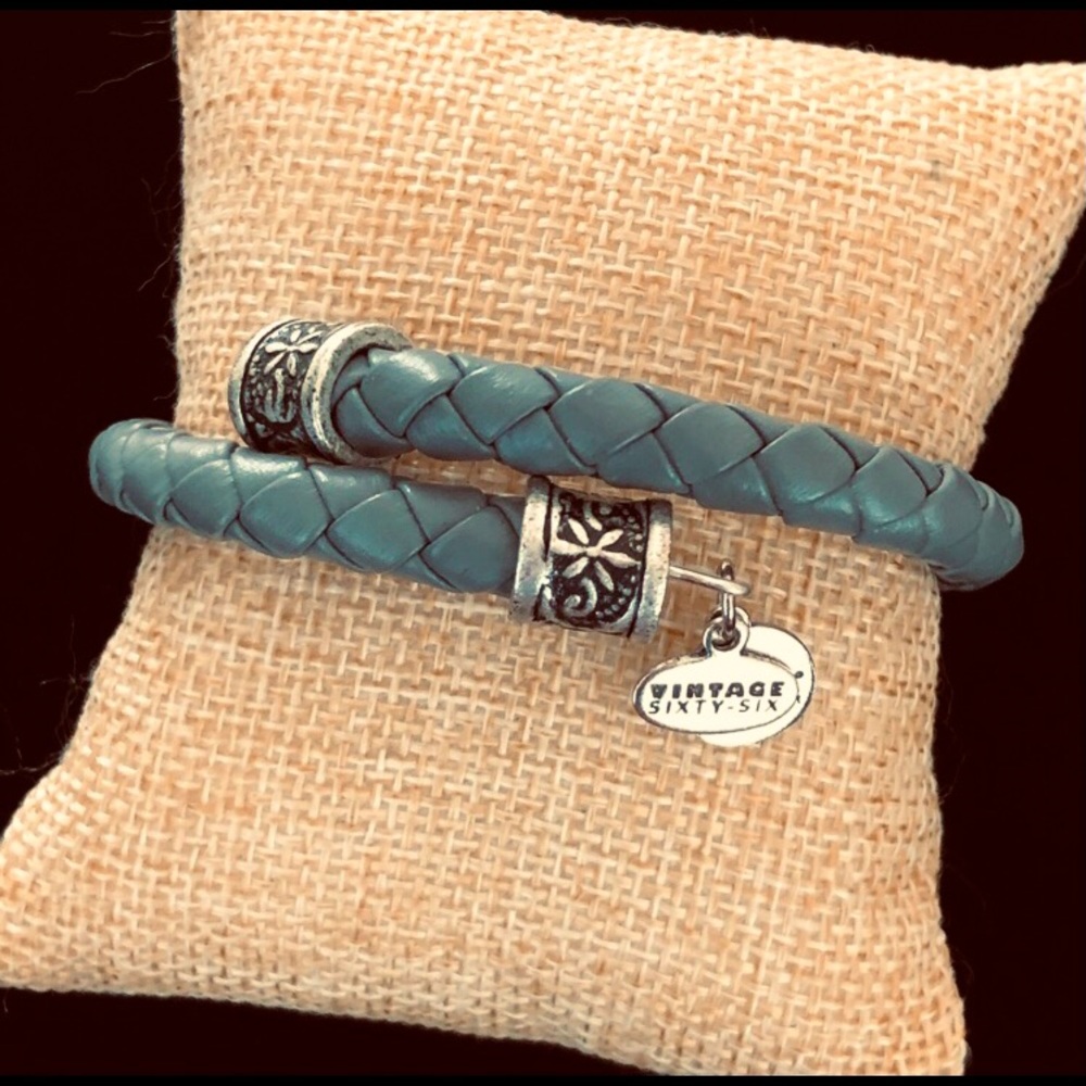 Grey Leather Braided Wrap Bracelet
